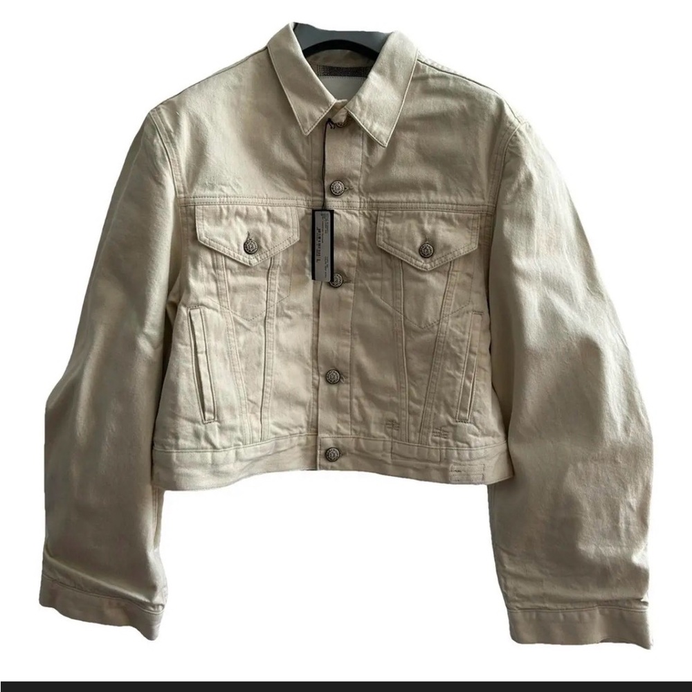 R13 Beige Cropped Denim Trucker Jacket